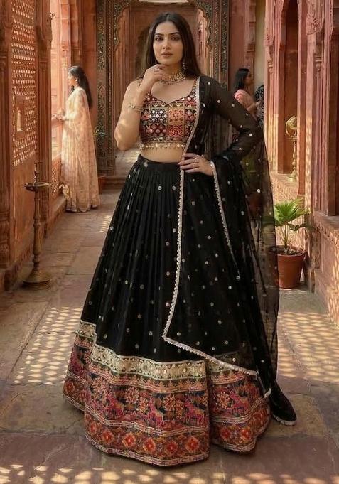 Multicolor Printed Georgette Lehenga Set — view on Indya