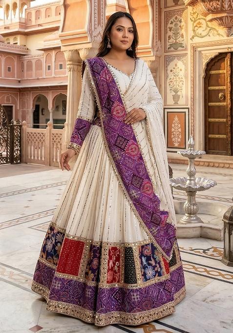 Multicolor Sequins Satin Lehenga Set — view on Indya