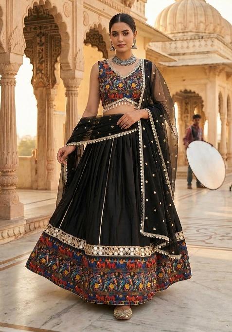 Multicolor Sequins Net Lehenga Set — view on Indya