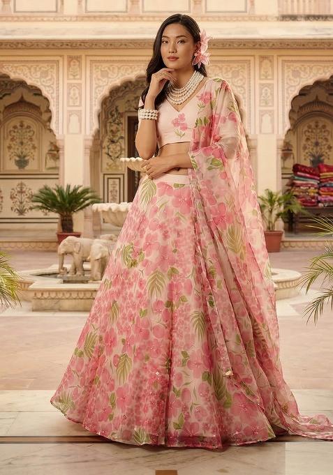 Multicolor Printed Silk Lehenga Set — view on Indya