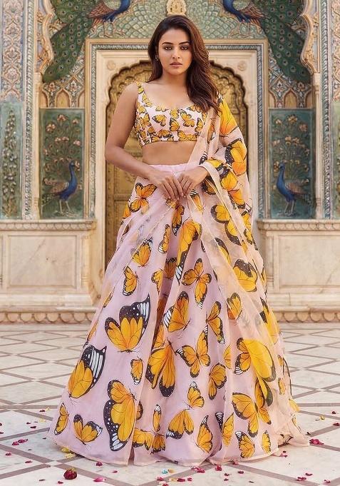 Multicolor Printed Silk Lehenga Set