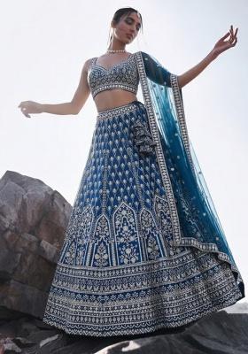 Light Navy Blue Embroidery Georgette Lehenga Set