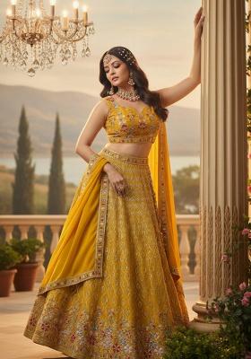 Yellow Embroidery Georgette Lehenga Set