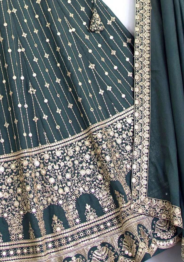 Light Green Georgette Lehenga Set with Embroidery for Diwali | Wedding & Festive Wear - Indya