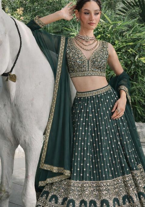 Light Green Embroidery Georgette Lehenga Set — view on Indya