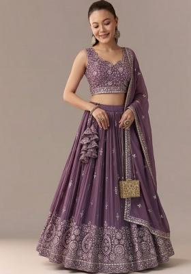 Rose Brown Embroidery Georgette Lehenga Set