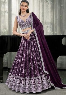 Purple Embroidery Georgette Lehenga Set