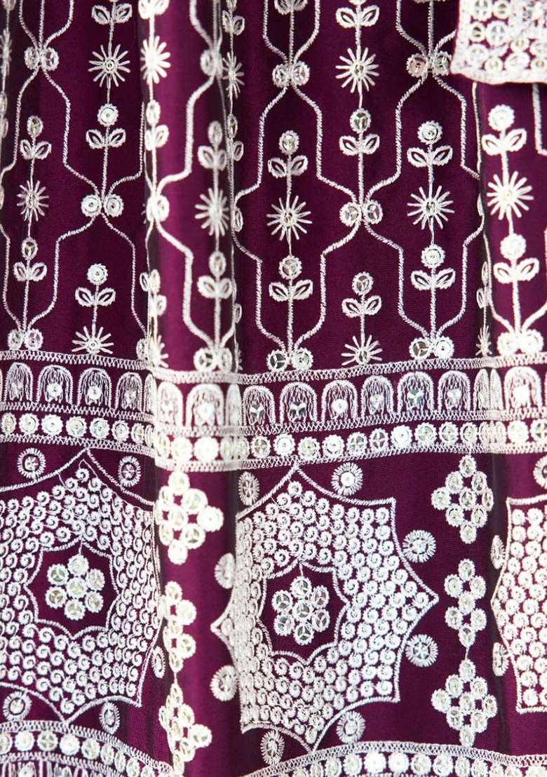 Purple Embroidery Georgette Lehenga Set for Diwali and Festive Wear - Indya