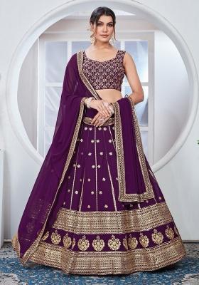 Purple Embroidery Georgette Lehenga Set