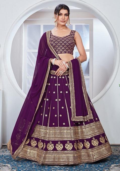 Purple Embroidery Georgette Lehenga Set