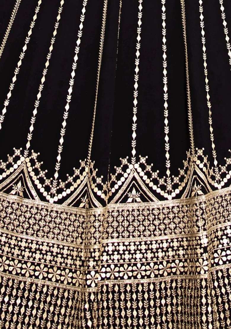Black Georgette Lehenga Set with Embroidery for Diwali | Wedding & Festive Wear - Indya