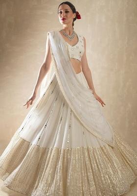 Off White Embroidery Georgette Lehenga Set