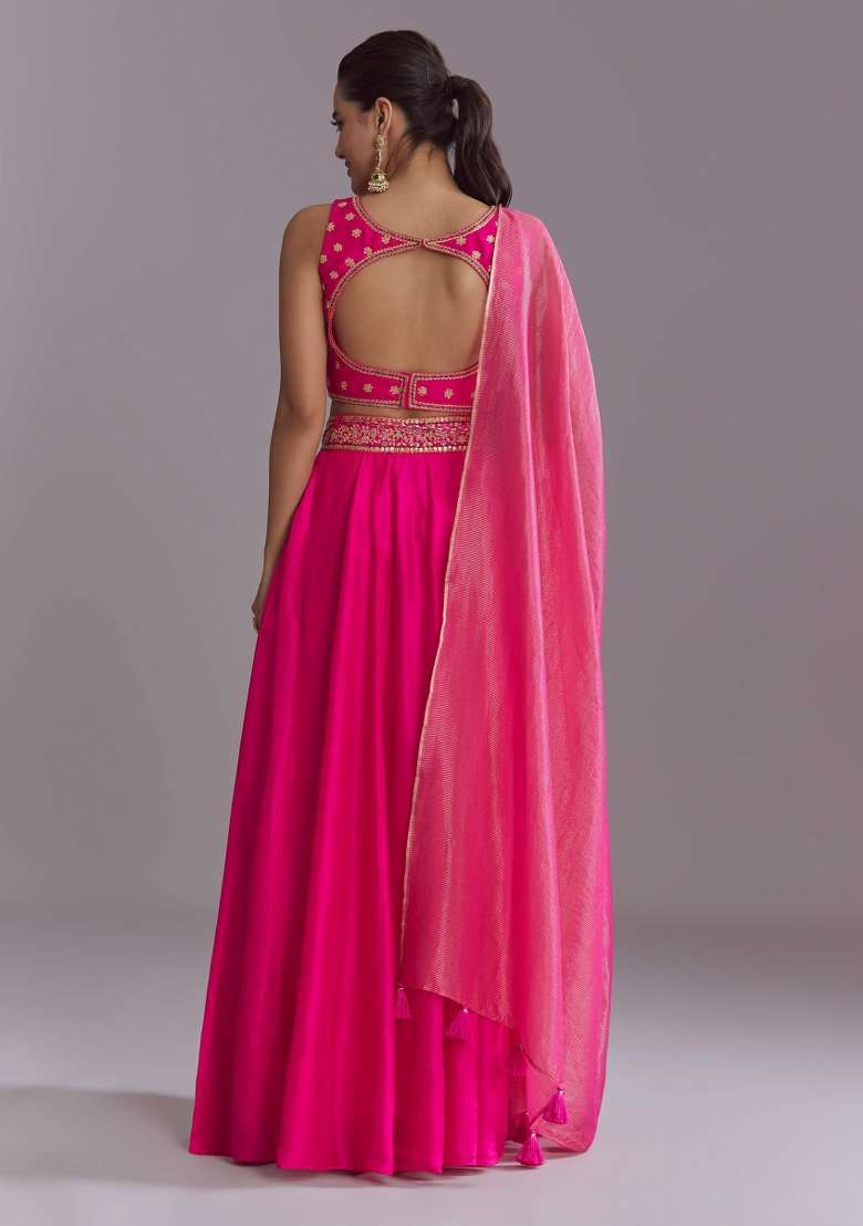 Pink Cotton Lehenga Set with Embroidery for Diwali | Wedding & Festive Wear - Indya