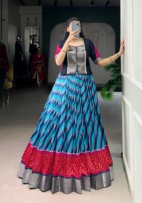 Sky Blue Zari Work Silk Lehenga Set