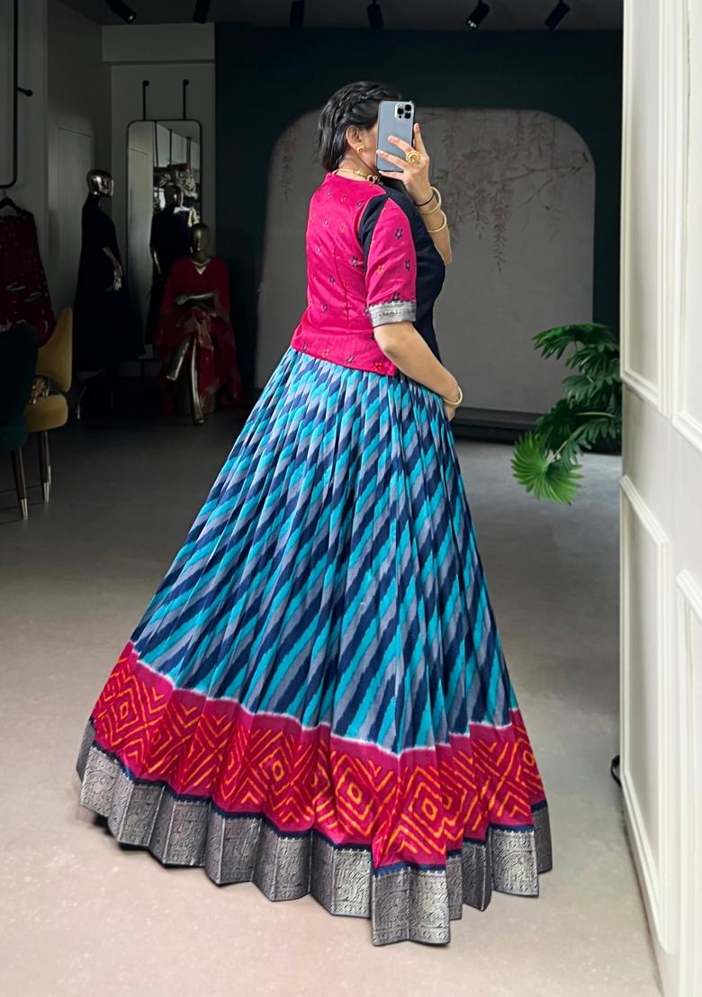 Sky Blue Zari Work Silk Lehenga Set - Indya