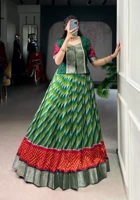 Green Zari Work Silk Blend Lehenga Set