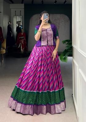 Purple Zari Work Silk Blend Lehenga Set