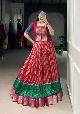 Red Zari Work Silk Blend Lehenga Set