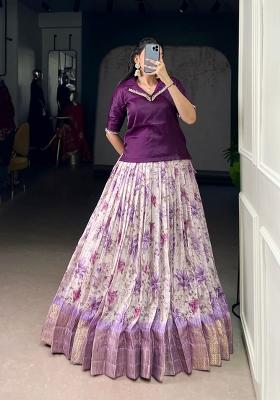 Purple Floral Print Dola Chex Lehenga Set
