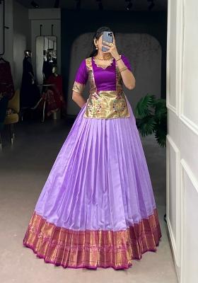Lavender Zari Work Silk Lehenga Set