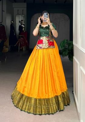 Mustard Zari Work Silk Lehenga Set