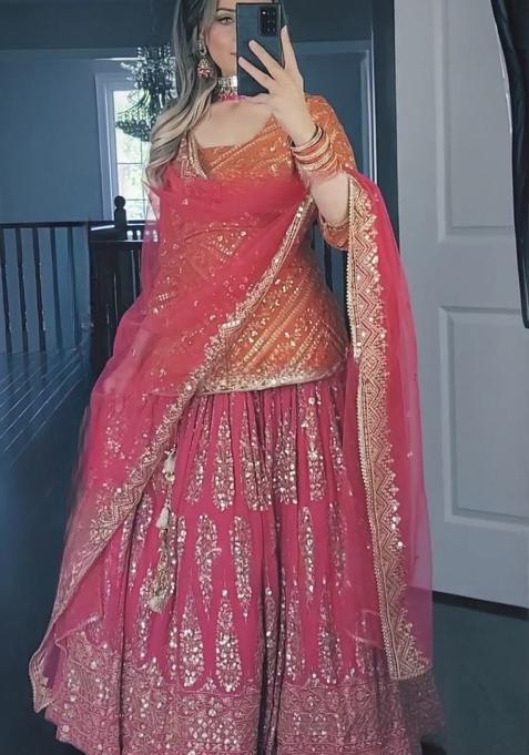 Orange Embroidery Georgette Lehenga Set — view on Indya