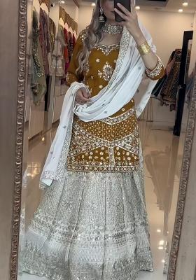 Mehendi Embroidery Silk Lehenga Set