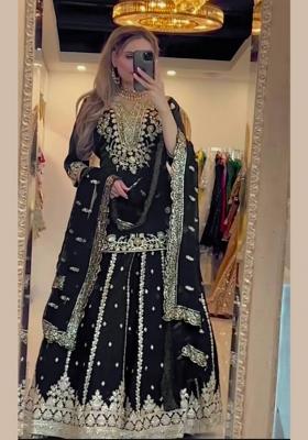 Black Embroidery Silk Lehenga Set