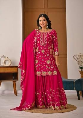 Pink Embroidery Silk Lehenga Set