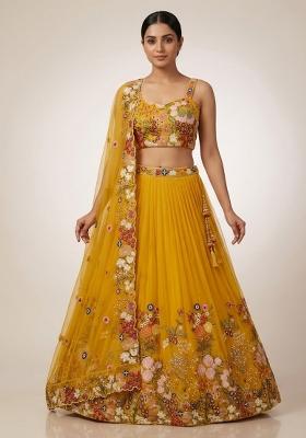 Yellow Embroidery Poly Blend Lehenga Set