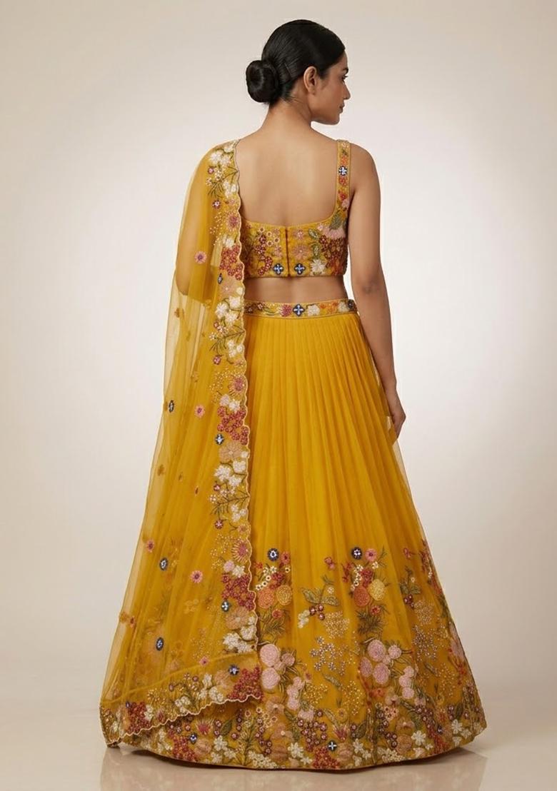 Yellow Embroidery Poly Blend Lehenga Set - Indya