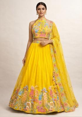 Yellow Embroidery Poly Blend Lehenga Set