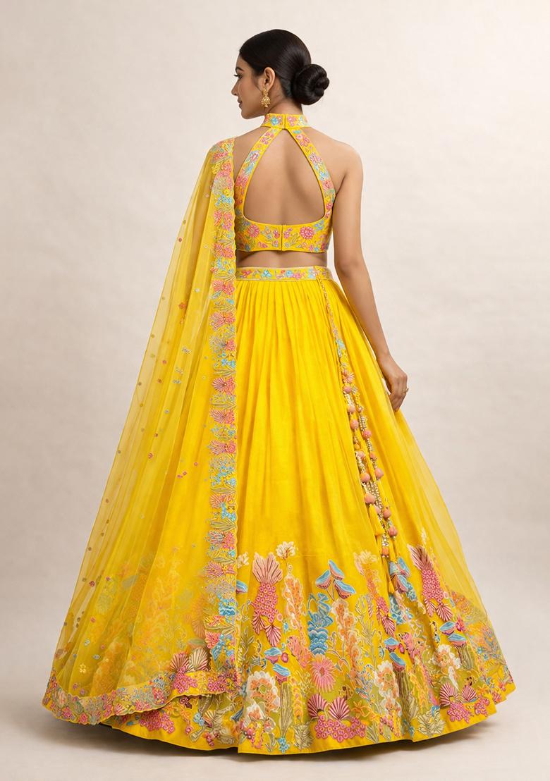 Yellow Embroidery Poly Blend Lehenga Set - Indya