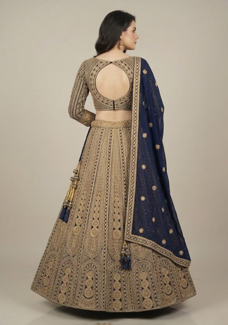Blue Embroidery Poly Blend Lehenga Set - Indya