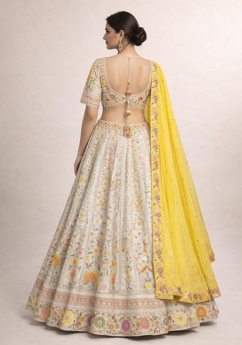 Beige Embroidery Poly Blend Lehenga Set - Indya