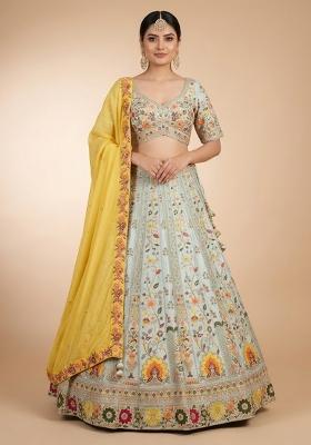 Green Embroidery Poly Blend Lehenga Set