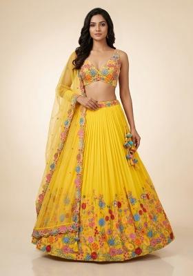 Yellow Embroidery Poly Blend Lehenga Set
