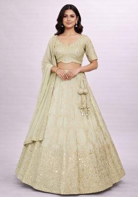 Green Embroidery Poly Blend Lehenga Set