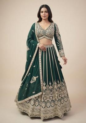 Green Embroidery Poly Blend Lehenga Set