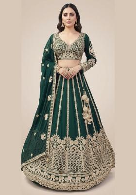 Green Embroidery Poly Blend Lehenga Set
