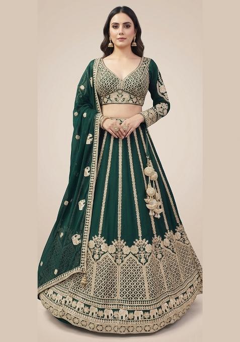 Green Embroidery Poly Blend Lehenga Set
