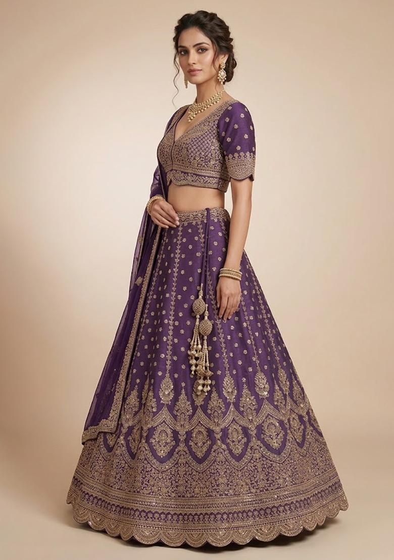 Purple Embroidery Poly Blend Lehenga Set - Indya