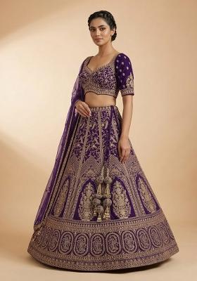 Purple Embroidery Poly Blend Lehenga Set