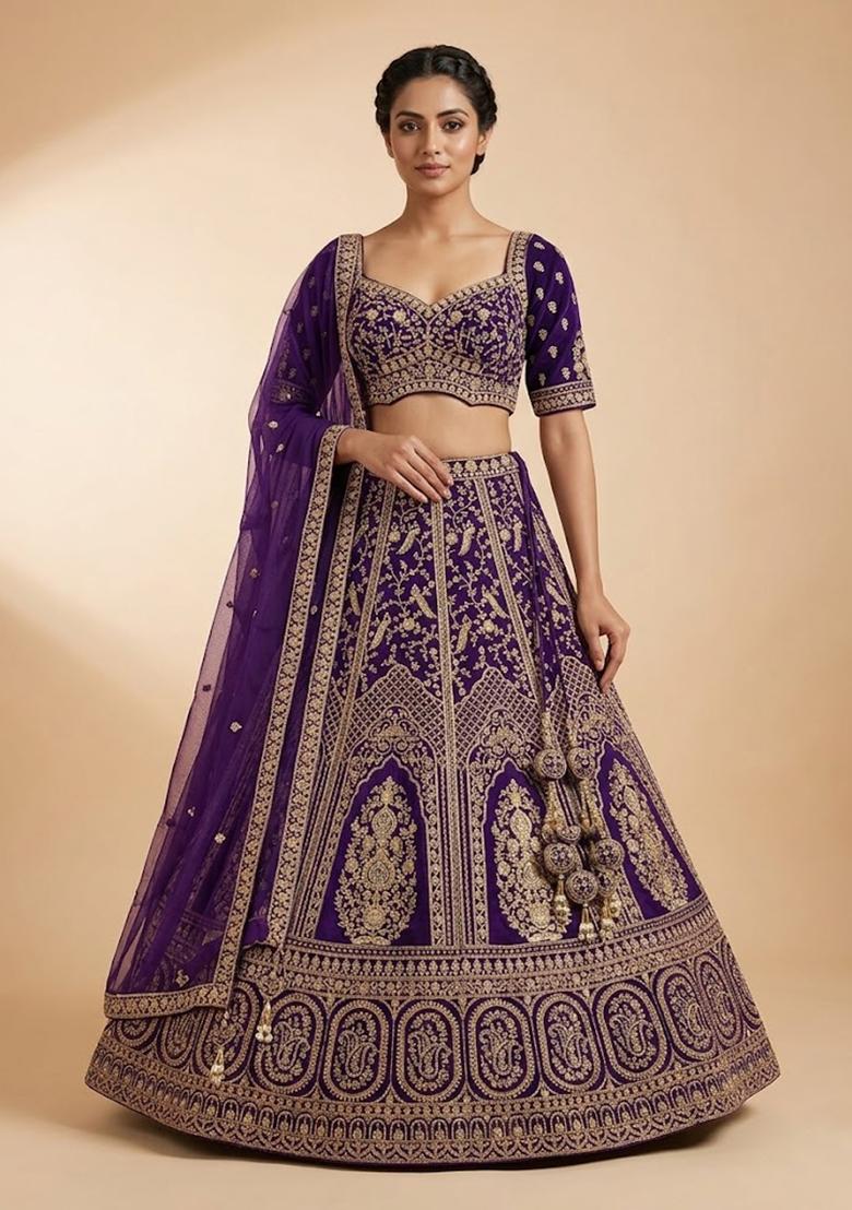 Purple Embroidery Poly Blend Lehenga Set - Indya