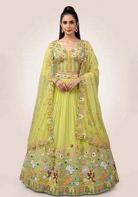 Green Embroidery Poly Blend Lehenga Set