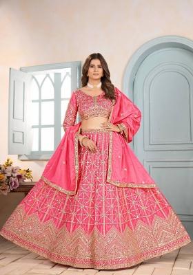Pink Embroidery Chinon Lehenga Set