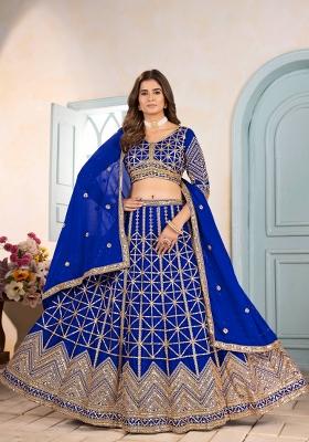 Blue Embroidery Chinon Lehenga Set