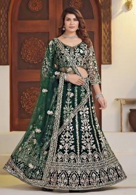 Green Embroidery Net Lehenga Set