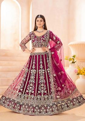 Pink Embroidery Net Lehenga Set