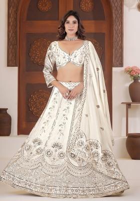 White Embroidery Silk Lehenga Set